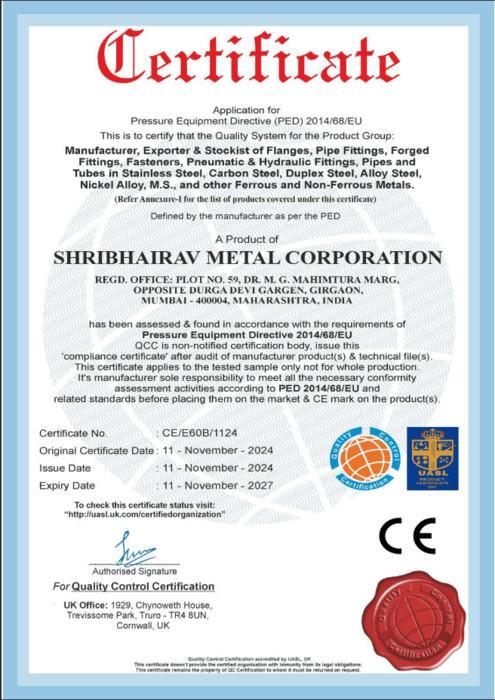 Shribhairav 2014/68/EU Certificate